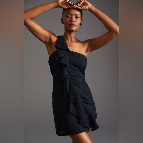 Anthro Ruffled One Shoulder Mini Dress - Picture 1 of 7